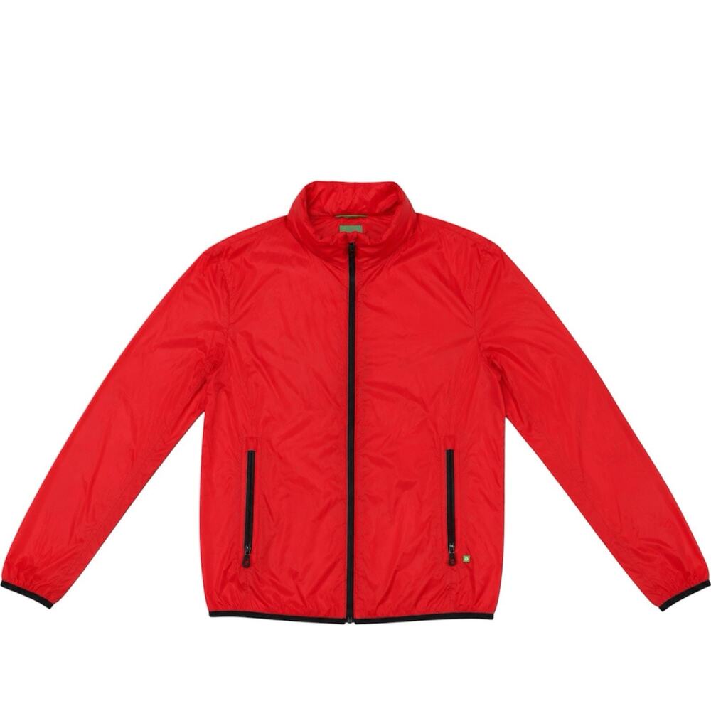 Hugo Boss Jiano Packable Rain Jacket Mens Medium Red Full Zip Hooded Lightweight